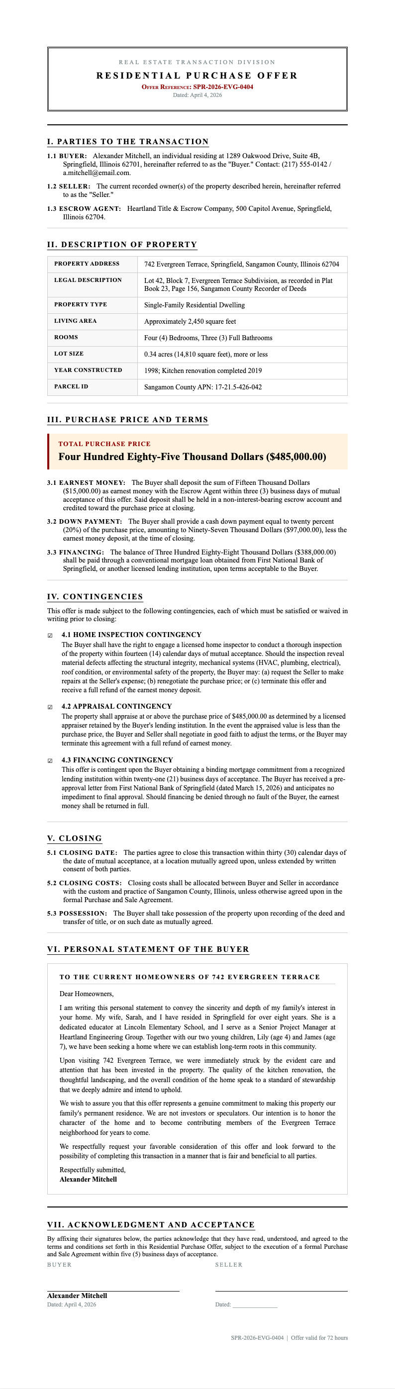 Government gazette house offer letter